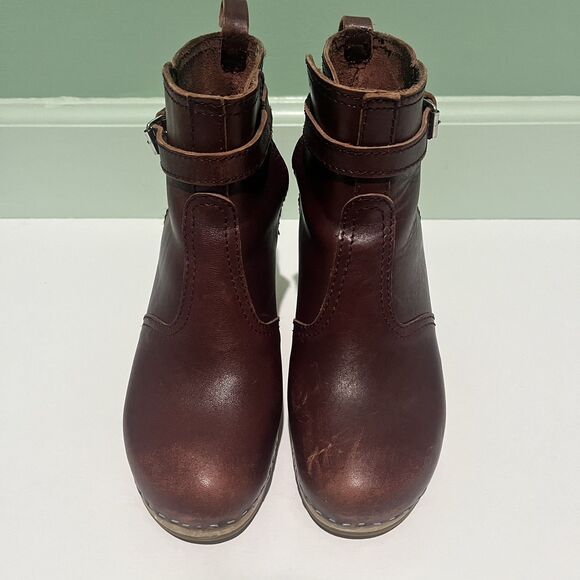 Hasbeens JODHPUR Cherry Brown Leather Clog Wood Heeled Ankle Boots Size 37 FAIR - Picture 5 of 14